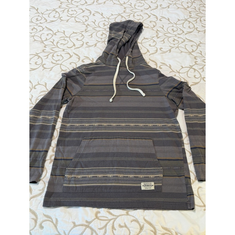 Dravus Hoodie Men's Small Gray Striped Pullover Hooded Sweatshirt Surf Skate